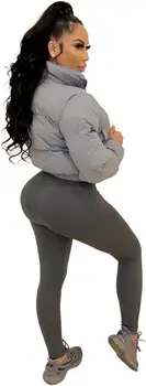 Puffer Jacket Womens Cropped Zip Casual Cotton Coat Up Padding Warm Jackets Winter Coats 2