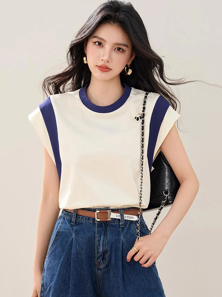 موضة تي شيرتات قصيرة الاكمام المرأة بسيطة عادية متعددة الاستخدامات بلايز تيز 2025 الصيف شيك تصميم البلوز تي شيرت