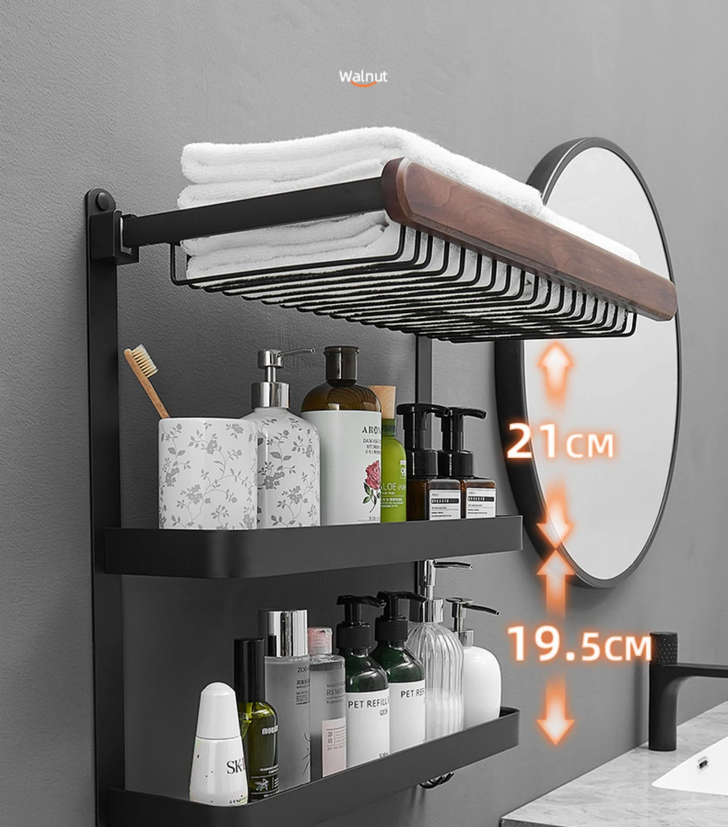 Description Picture 6 of itemNo Drilling Black Towel Holder Fold Hook Hanger Wall 30-60CM Clothes Rack Athroom Aluminum Shower Bath Toilet Storage Shelf