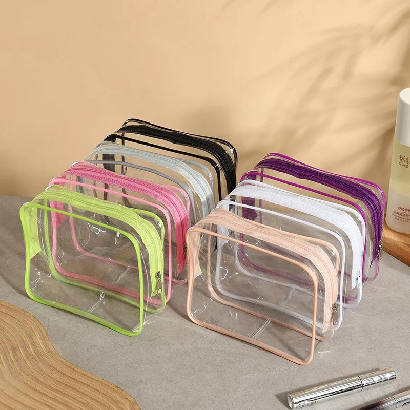 10/100 travel PVC transparent waterproof storage bags, large capacityzipperwashingbags,portablemakeupbags,customizable logos 2