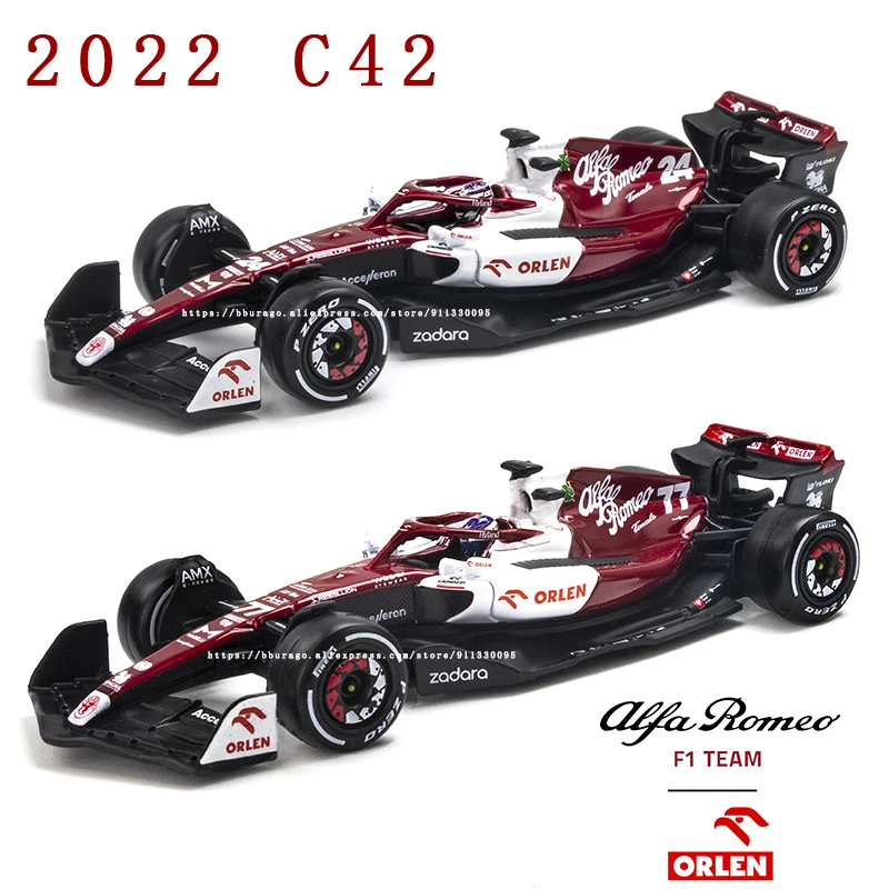 

Bburago 1:43 2022 F1 Alfa Romeo Racing Team C42 #24 Guanyu Zhou #77 Valtteri Bottas Alloy Car Die Cast Car Model Toy Collection