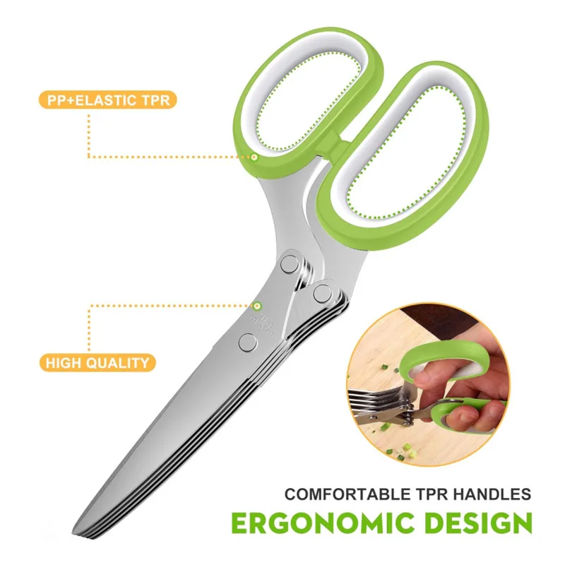 Description Picture 3 of itemMultifunctional 5 Layers Stainless Steel Knives Kitchen Scissors Scallion Cutter Herb Laver Spices Cook Cut Shredders & Slicers