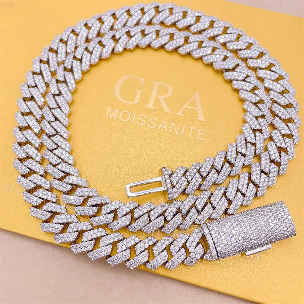 

New Arrival Pass Diamond Tester 10mm Width S925 Hip Hop Necklace Vvs Moissanite Diamond Cuban Link Iced Out Cuban Link