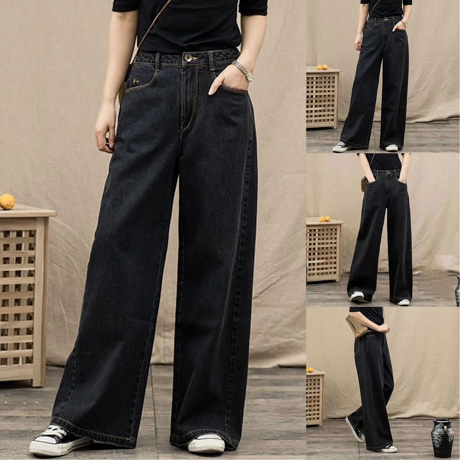 

Denim Trousers Jeans Women Versatile Streetwear Vintage Loose Y2K Autumn Fashion Mid-waist Wide Leg Pants Female Plus Size New