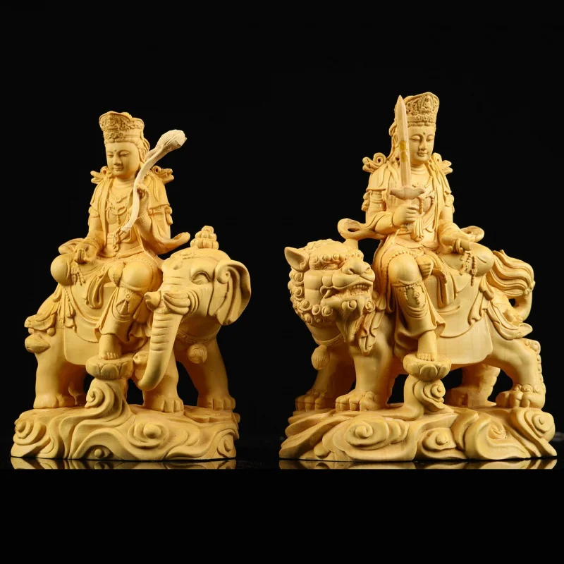 

Резьба из самшита Manshu Puxian Bodhisattva Avalokitesvara домашние украшения и аксессуары из массива дерева подарочные коллекционные поделки