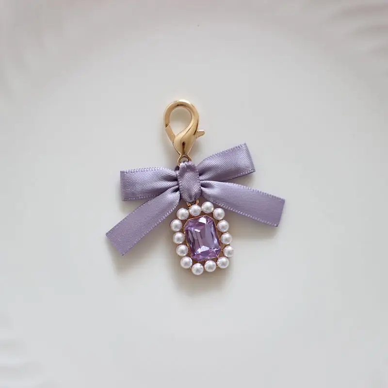 New Handmade Japanese Style Pink Phone Pendant Pearl Rhinestone Wallet with Bow Zipper Keychain Lolita Key Rings Pendant