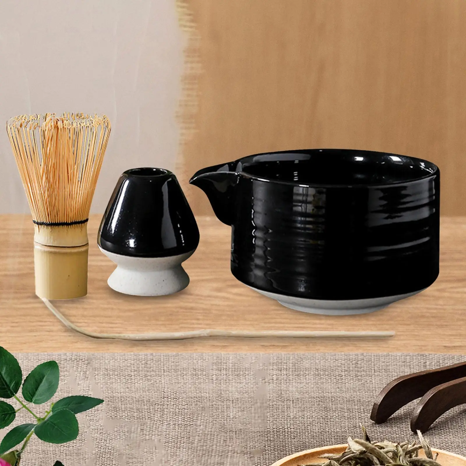 4Pcs Bamboo Matcha Whisk and Holder Bowl for Beginner 4pcs الخيزران مصفقة وهولدر وعاء للمبتدئين