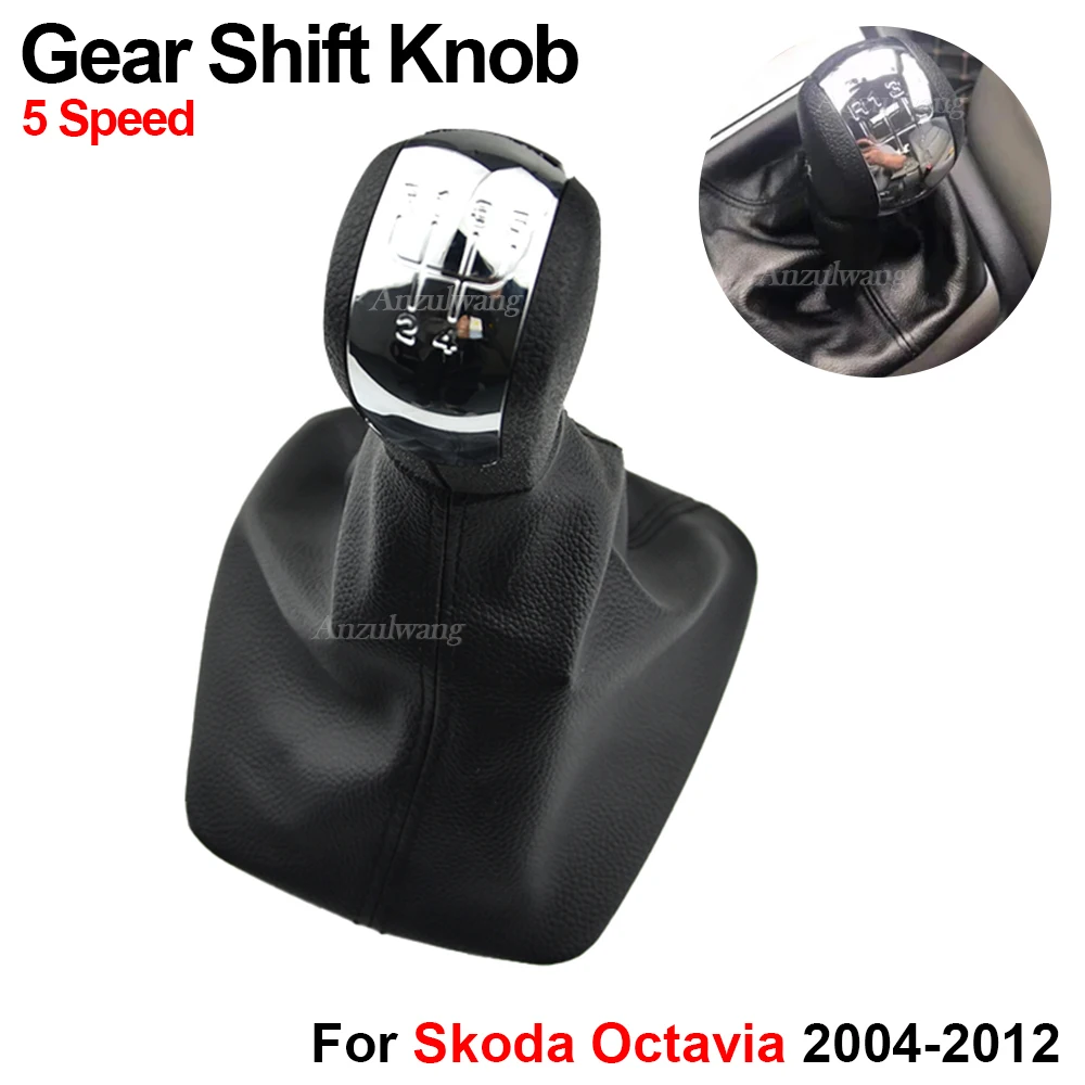 

5 Speed Gear Shift Knob Shifter Lever Stick Gaiter Boot Cover For Skoda Octavia 2004-2008 2009 2010 2011 2012 Auto Accessories