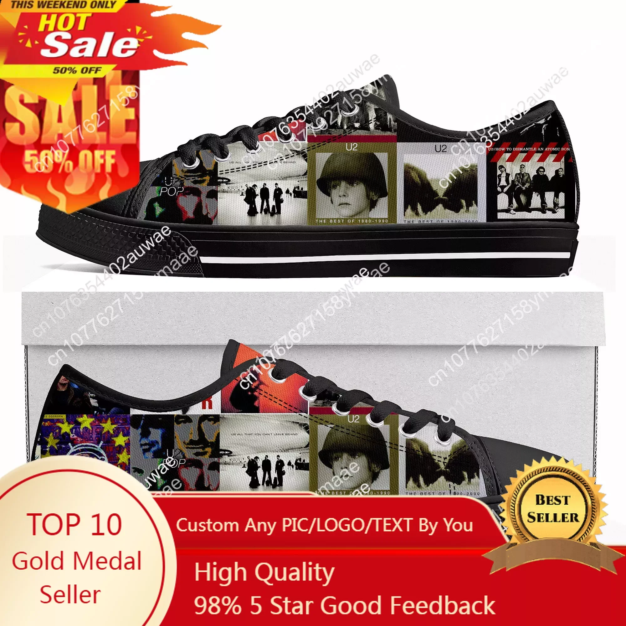 цена U2 Rock Band Fashion punk Low Top High Quality Sneakers Mens Women Teenager Canvas Sneaker Casual Couple Shoes Custom Shoes