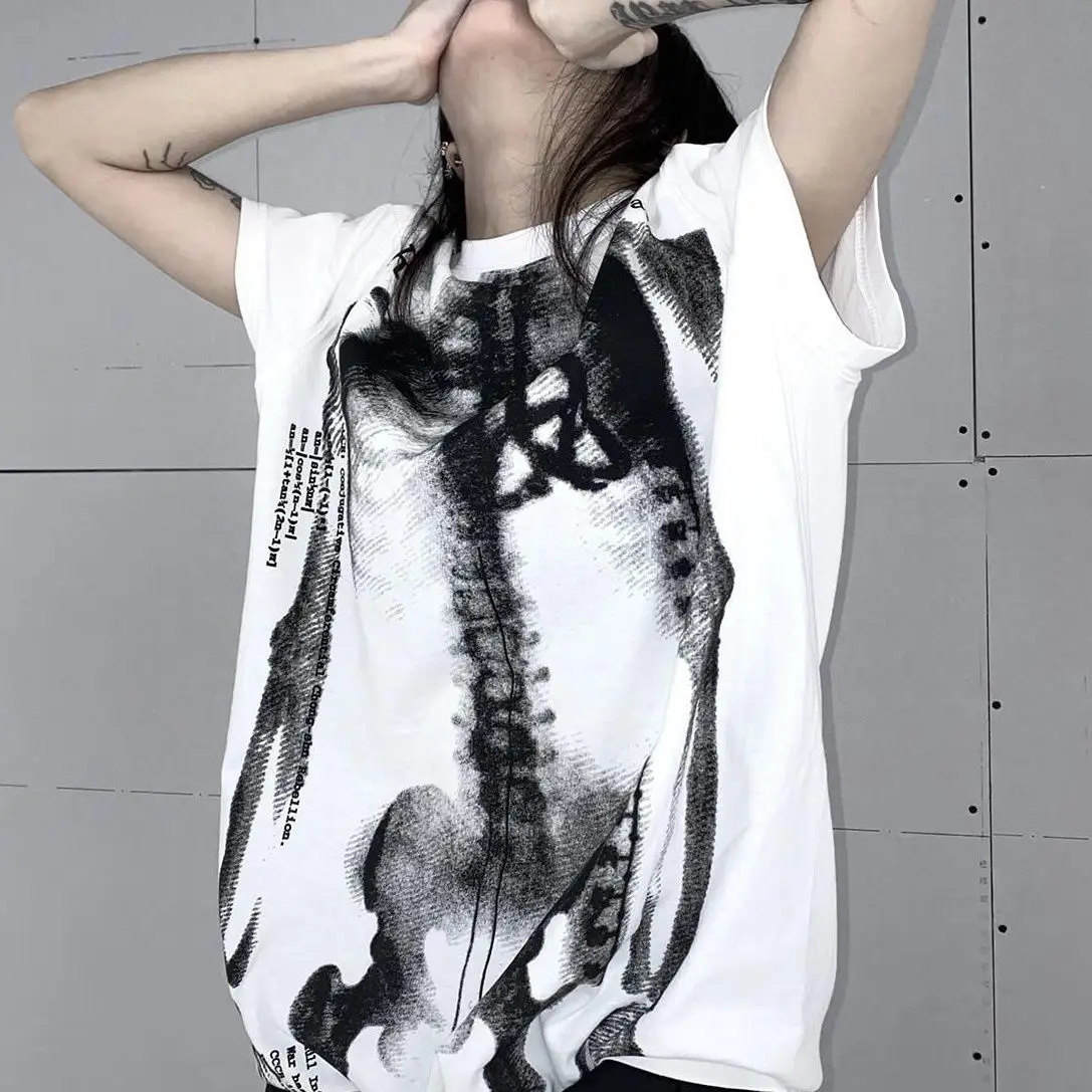 

Gothic X Rays T Shirts 2022 Fashion Skeleton Punk Rock Short Sleeve Summer Loose Top Harajuku Aesthetic Streetwear Tee Female
