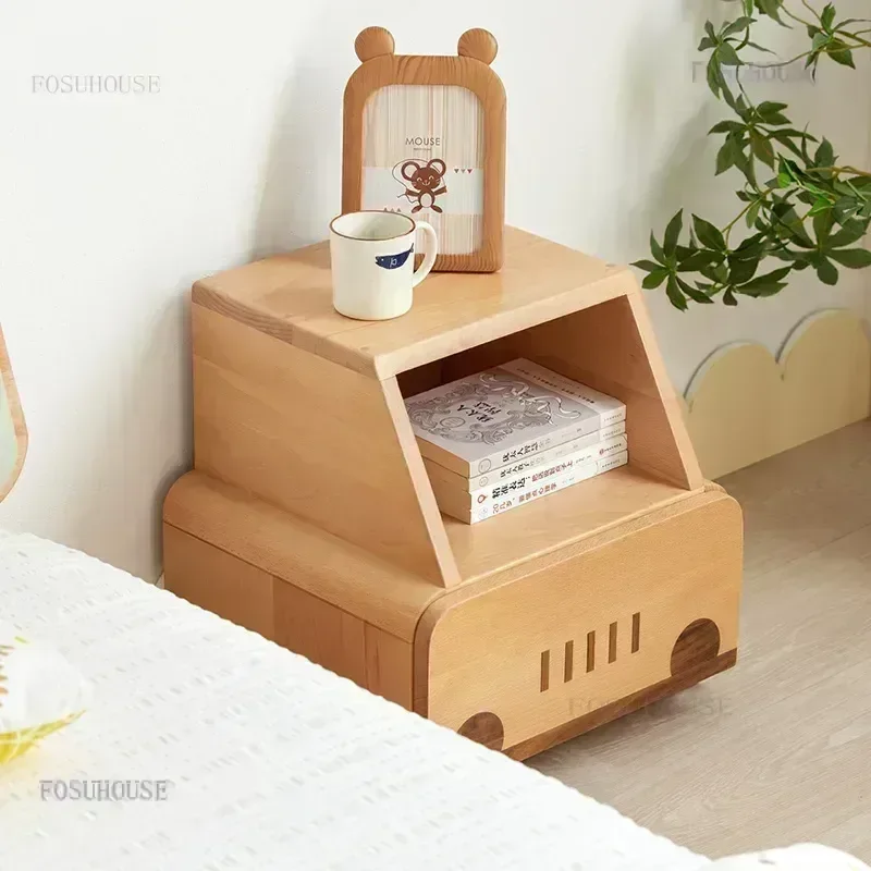 Modern Solid Wood Children's Bedroom Furniture Nightstands Creative Kids Study Drawer Locker Simple Apartment Storage Cabinets H