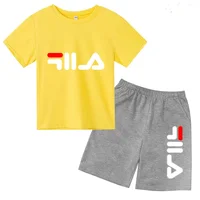 Ensemble de jogging décontracté d'été pour enfants : T-shirt blanc à col rond et manches courtes avec lettres noires + short – Idéal pour garçons et filles, parfait pour le sport et les activités de plein air 6