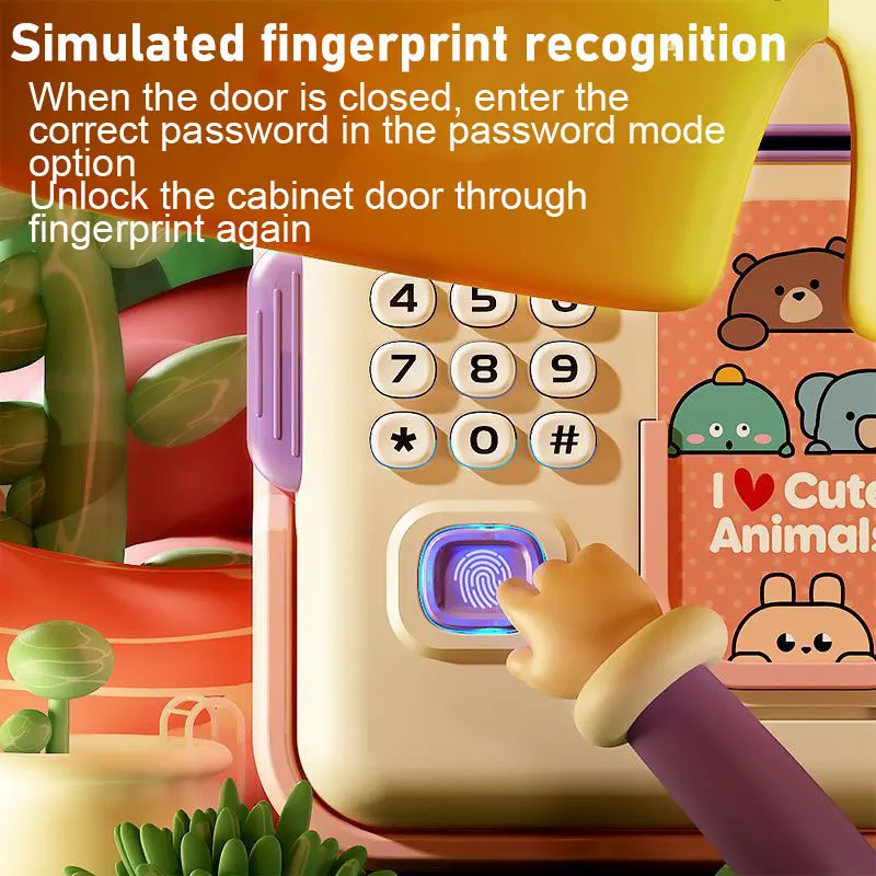 Savings Bank New Year Gift Fingerprint Password Girl's Savings Bank Family Puzzle Toys 3-6 Years Old