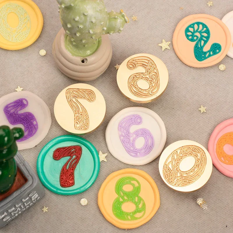 

Wax Seals Stamps Numeral 0-9 Feather Circular 3 CM Stamp Head DIY Funny Decorative Wedding Invitation Handmade Scrapbook Crafts