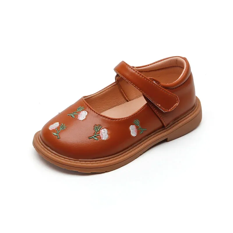 Leather Kids Dance Shoes with Flowers Embroidery for Girls