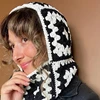 Autumn Winter Balaclava Hats for Women Handmade Crochet Knitted One-Piece Beanies Retro Floral Square Woolen Caps Earflap Bonnet 3