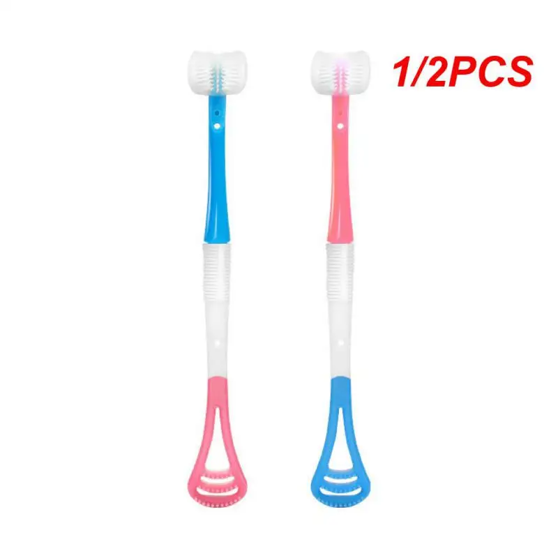 

1/2PCS Multi Functional Three Sided Children's Toothbrush Soft Hair 2-6-12 Year Old Baby U-shaped Oral Care Cleaning Tongue