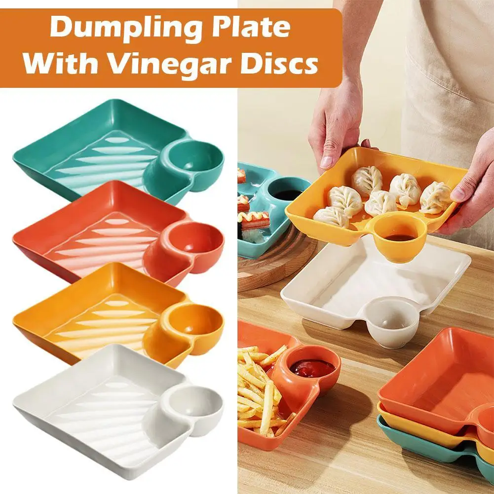 

New Dumpling Plates with Sauce Compartment Square Plates Tableware Kitchen Plate Fries Universal Sushi Dining French Home W4X9