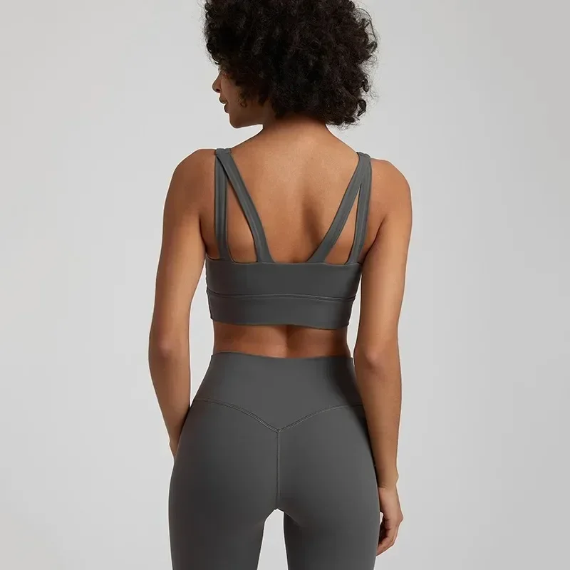 Lemon Round Neck Women Fitness Bra Sport Yoga Tank Top Cross Back Gym Chest Pad High Strength Comprehensive Training Jog