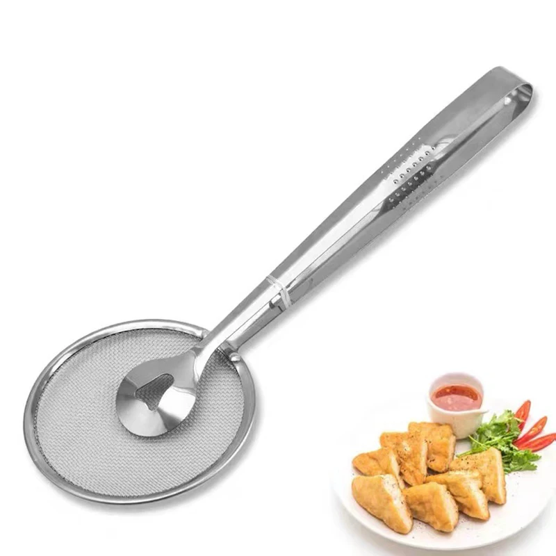 

Multifunctional Oil Spoon Frying Tool Stainless Steel Filter Clip Two-In-One Oil Draining Food Clip Kitchen Tool Frying Spoon