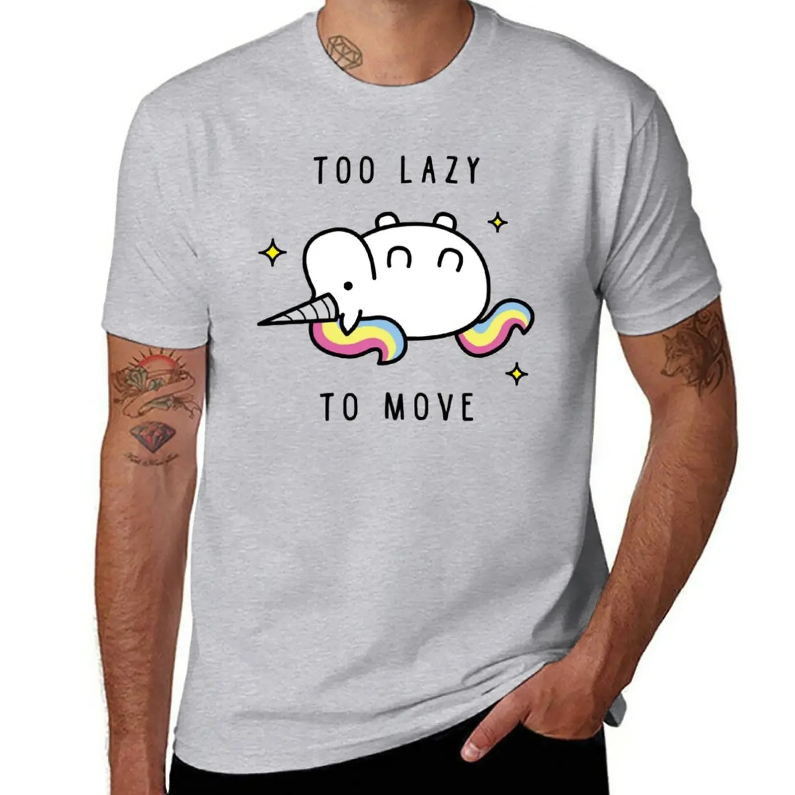 

Too Lazy To Move Unicorn T-Shirt plus size tops anime clothes plain Short sleeve tee men