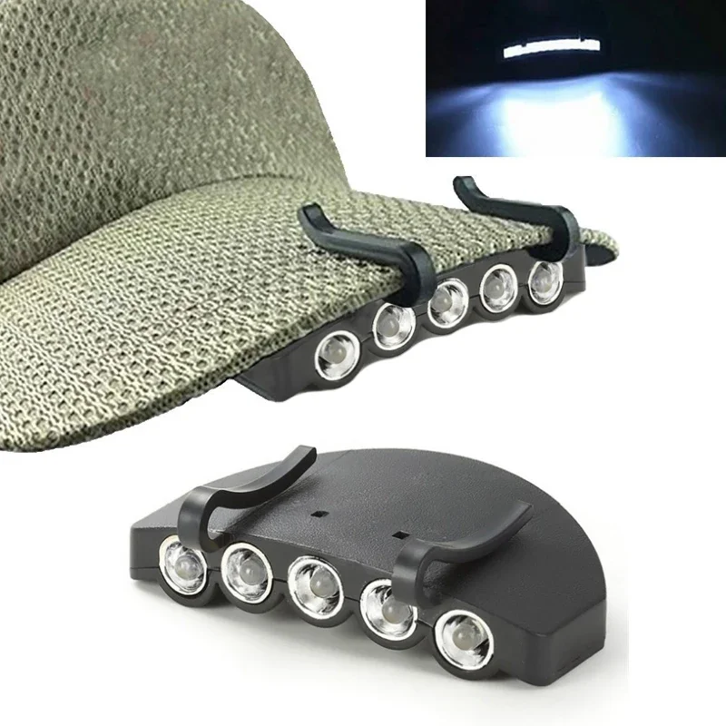 Head Flashlight Outdoor Bright 5-LED Cap Light Headlight Battery HeadLamp Head Flashlight Head Cap Hat Light Clip On Night Fishing Lights