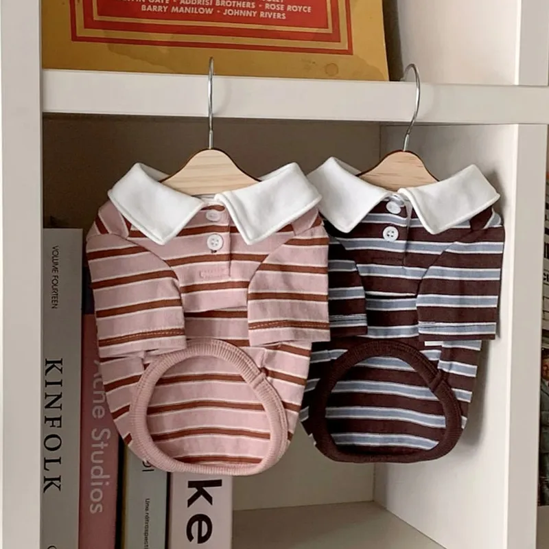 인스 폴로 칼라 테디 베스트 애완동물 스트라이프 의류 통기성 반팔 봄 여름 비숑 포메라니안 티셔츠