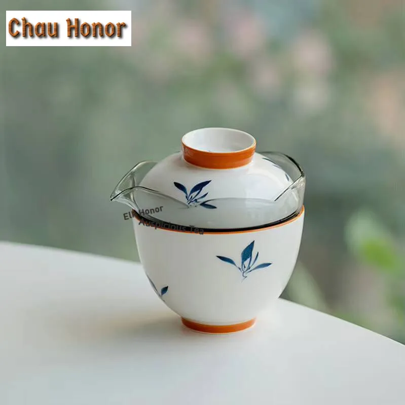 Pure Hand-painted Butterfly Orchid Travel Tea Set Creative Outdoor Glass Female Fast Customer Cup Portable 1 Pot 2 Cups Gift Box