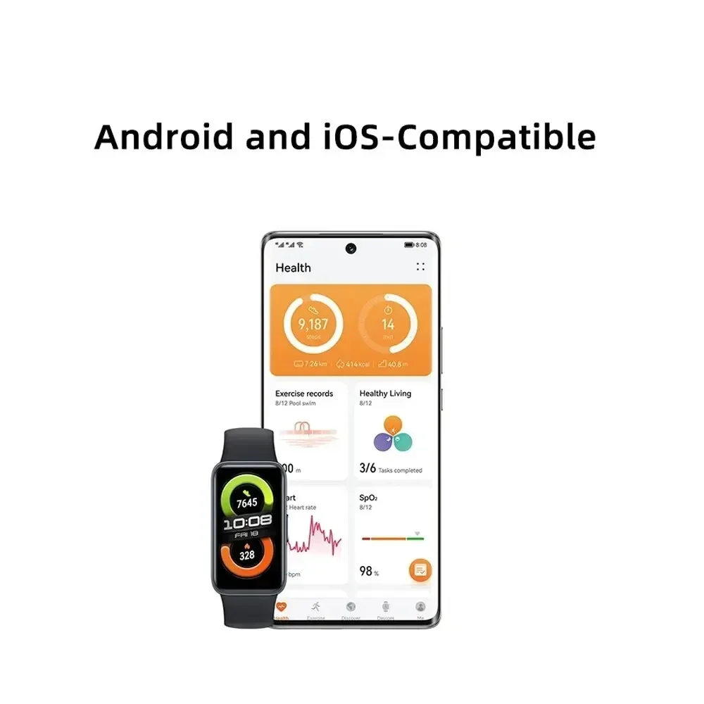 기존 HUAWEI Band 8 스마트 밴드 하루 종일 혈액 산소 1.47'' AMOLED 스크린 심박수 스마트 밴드 2주 배터리 수명