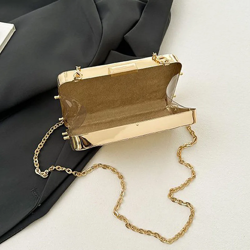 2024 Silver Gold Tinfoil Pleated Clutch Handbag Women's Acrylic