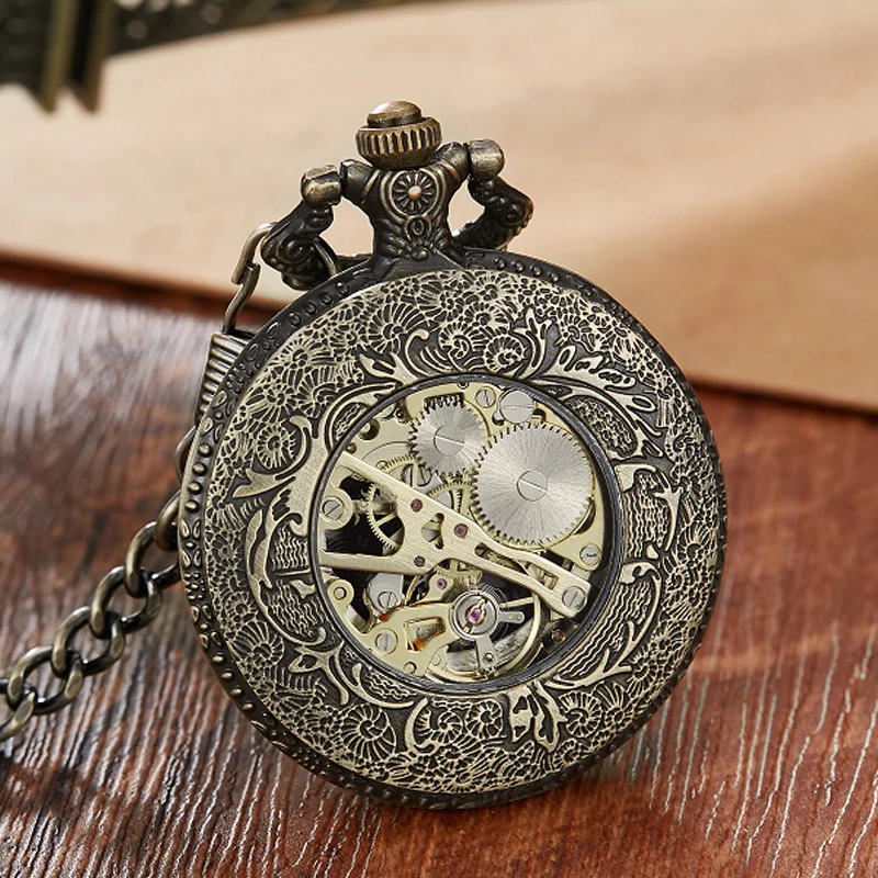 Unique Cool Scorpion Pocket Watch Skeleton Steampunk Mechanical Fob Watches Vintage Clock Pendant Necklace Hand-winding
