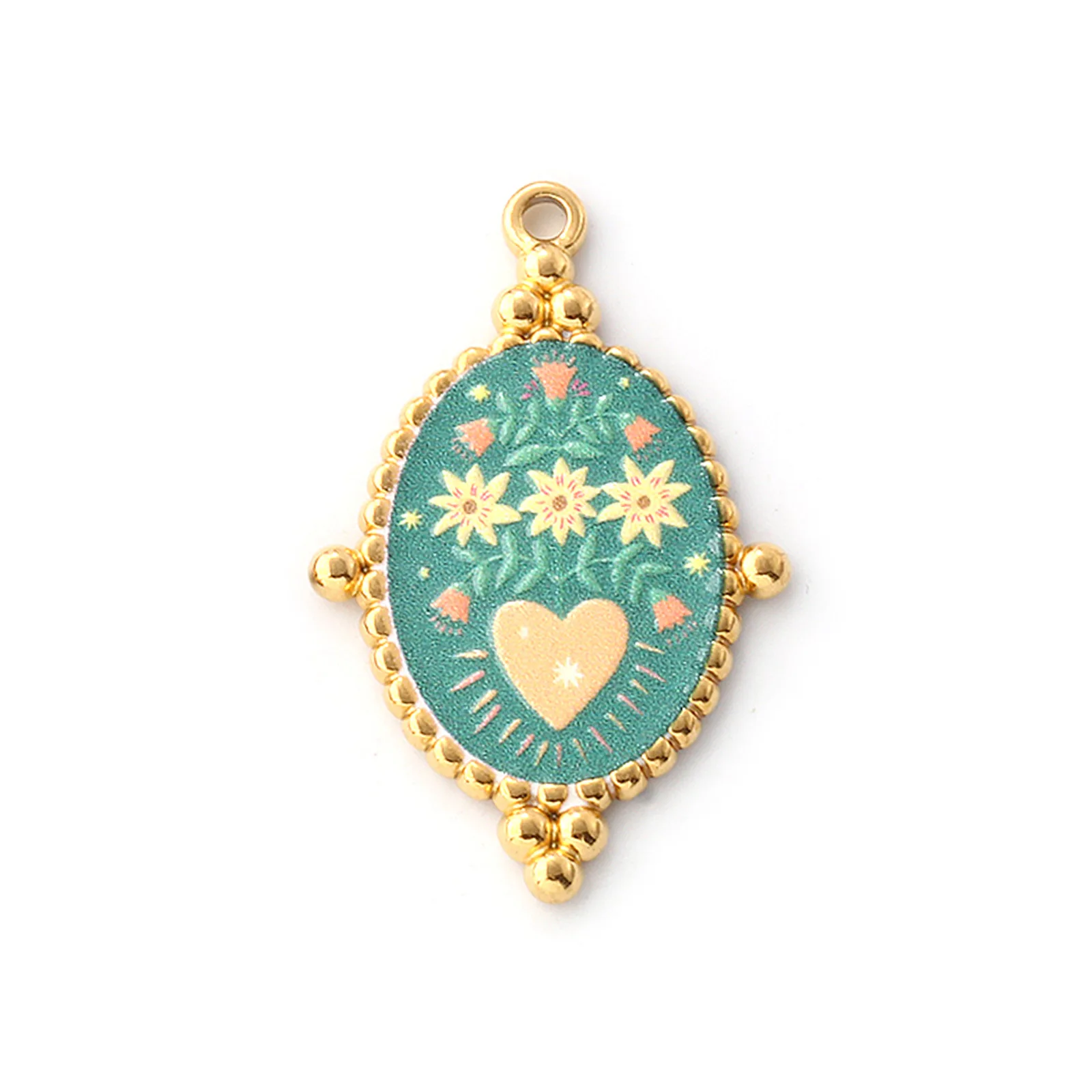 1 PC 304 Edelstahl Oval Anhänger Mehrfarbig Bär Tier Ex Voto Herz Gedruckt 18 Karat Vergoldet Anhänger DIY Halskette Herstellung – Detail 10