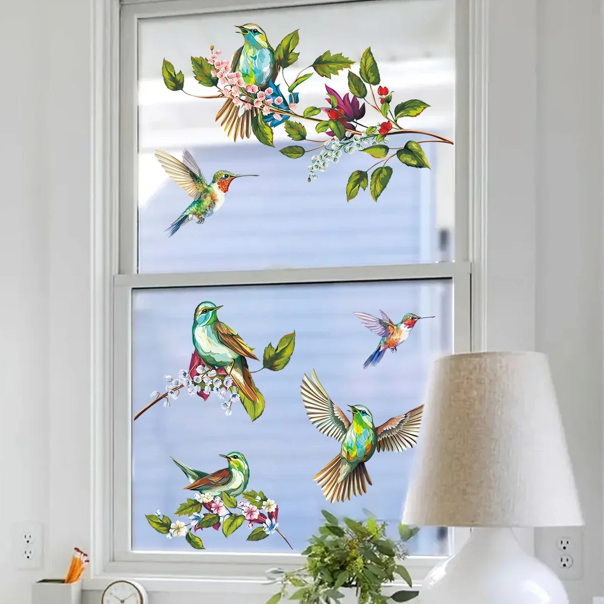 1Pc Watercolor Simulation Bird Branches Window Stickers Removable for Bedroom Living Room Decor Foyer Home Wall Decal
