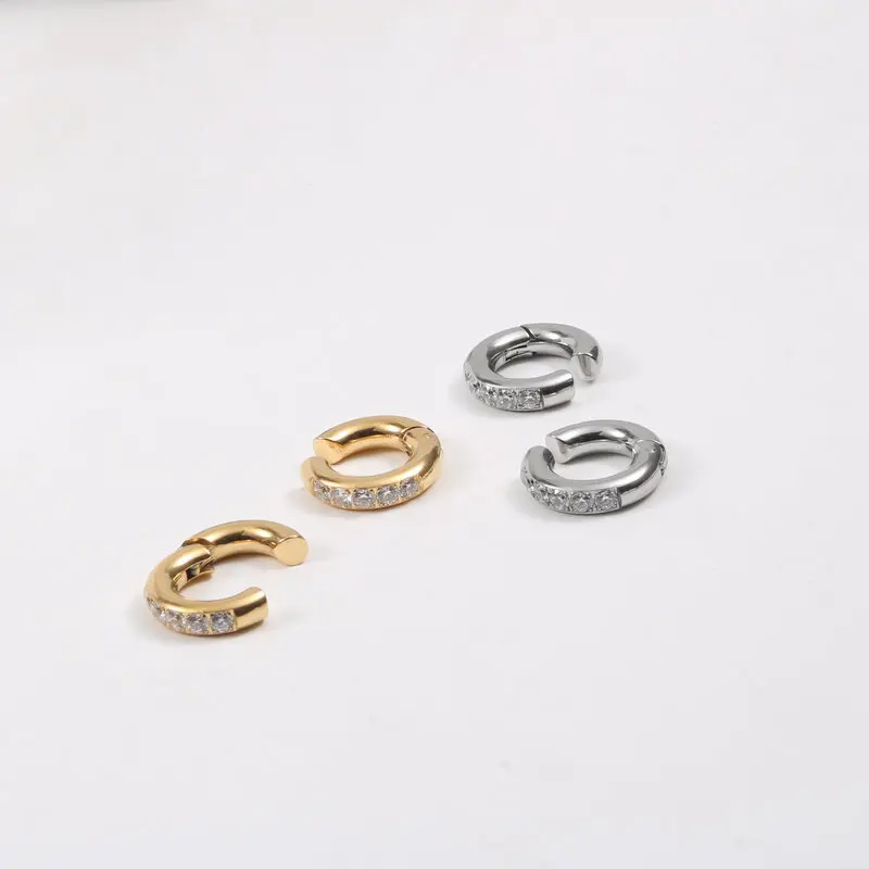

Joolim Jewelry High End PVD Waterproof & Tarnish Free Minimalist Fashion Zircon Opening Cuff Stainless Steel Earring for Women