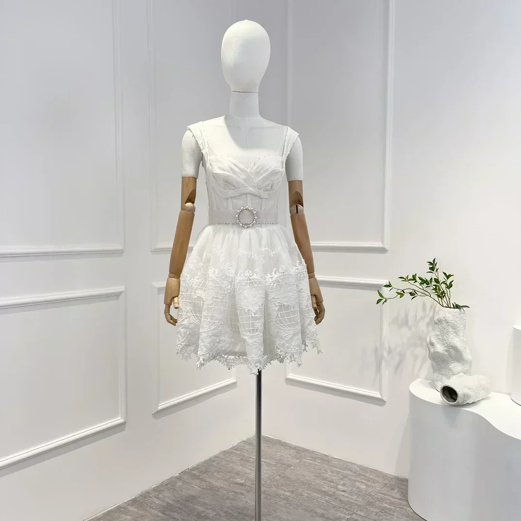 

2023 New women Deep V-neck White Mini Strap Dress