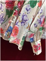 Svoryxiu Fashion Autumn Vintage Gorgeous Flowers Print Skirt Suit Women’s Lantern Sleeve Button Shirt Coat + Elastic Waist Skirt Uellow