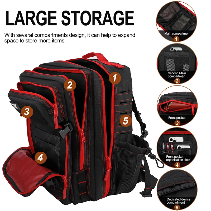 Mochila táctica LHI 45L para hombres y mujeres, mochila negra y