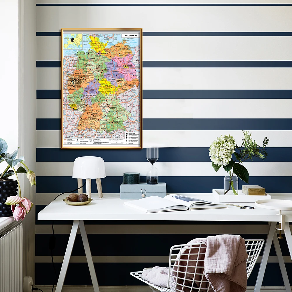 World Map Poster Germany Map 59*42cm The Germany Political Map Transportation Map In French Wall Art Poster Canvas Painting School Supplies Home Decoration