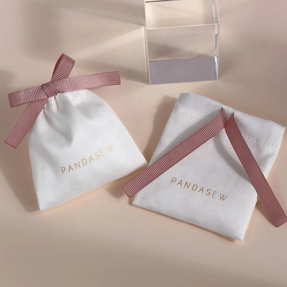 

50PCS 3 x 4 inch Luxury Soft Flannel Drawstring Bag Suede Jewelry Pouch with Logo Gift for Wedding, Birthday, Engagement Party