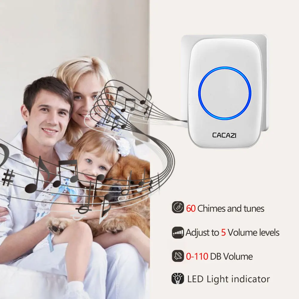 Wireless Waterproof Doorbell 300m Range US EU UK Plug Home Intelligent Door Bell 60 chimes 0-110db Cordless Calling Bell for CACAZI wireless doorbell