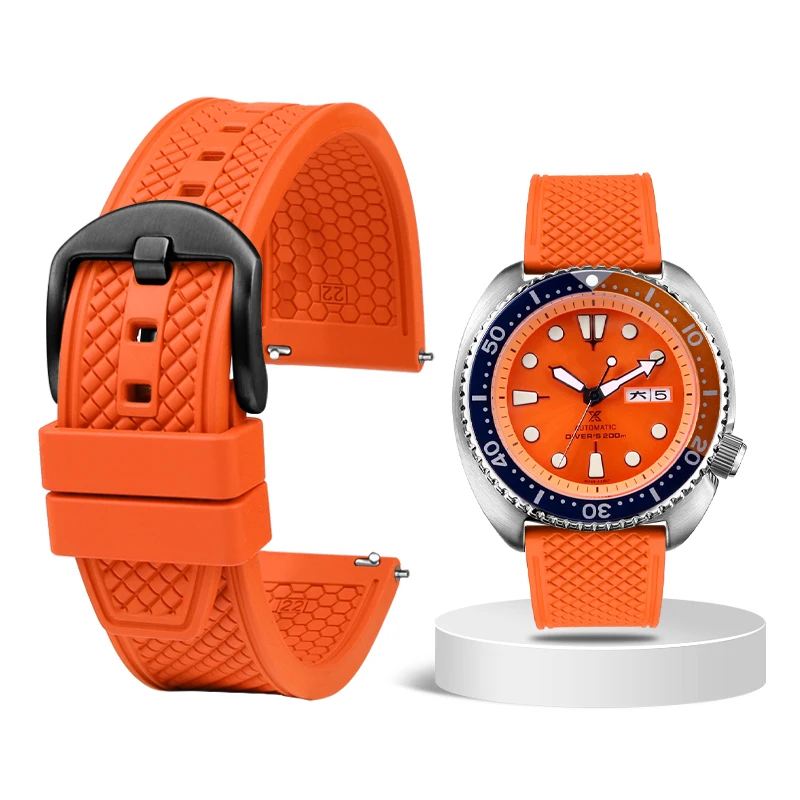 Premium-Grade Fluororubber Diving Watch Strap - Waterproof, Black