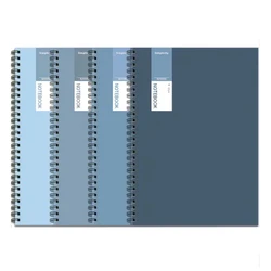 Set of 4 Simple Blue Coil Notebooks, 40 Sheets Each - A5 (Blue)