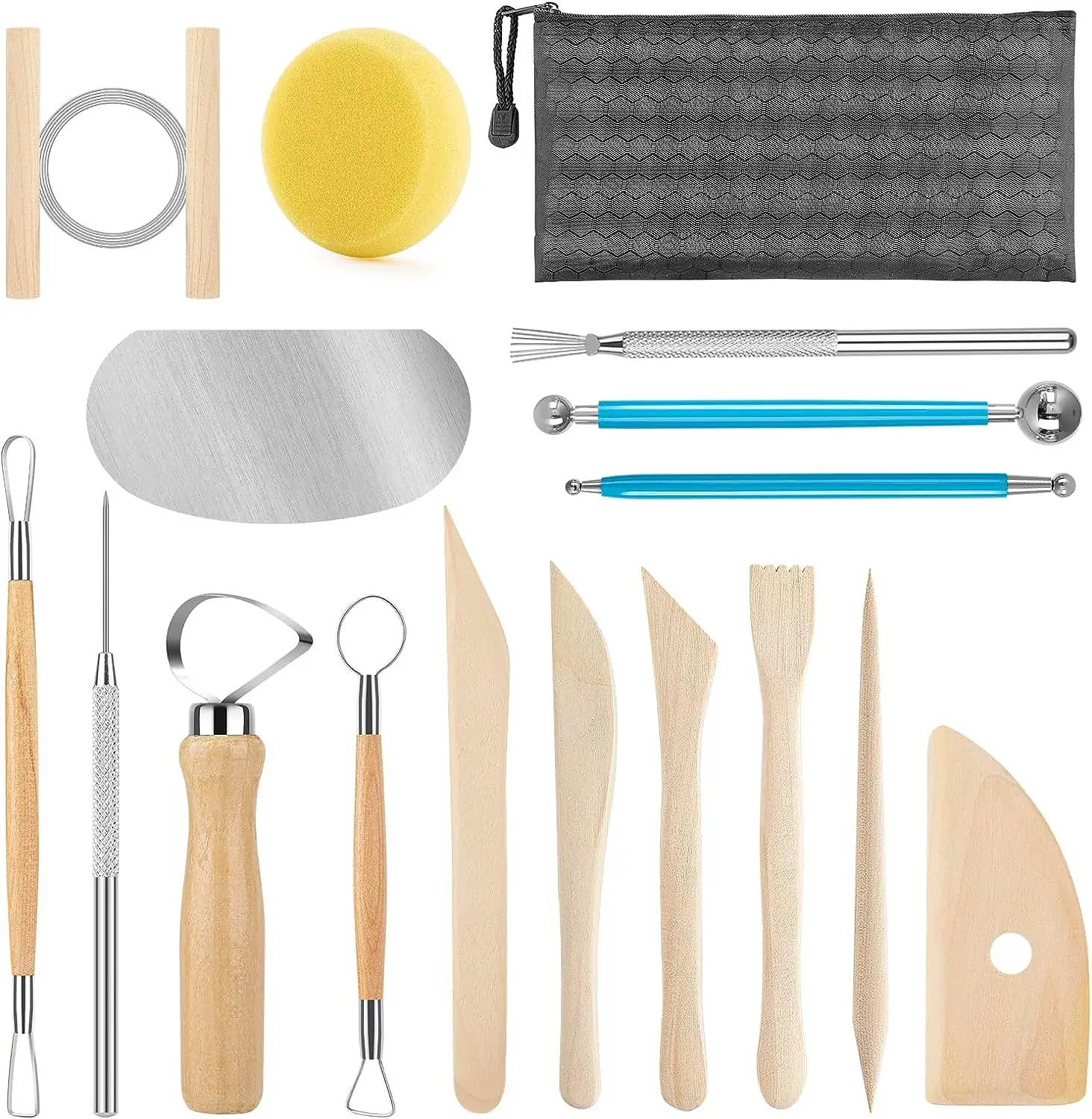Kit 12 Strumenti Per Modellare Argilla E Ceramica | Doppia Punta In Legno E Metallo Per Adulti E Bambini - 6