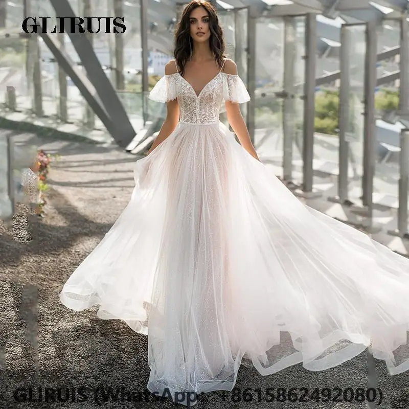 

Organza Wedding Dress Cap Sleeve 2022 Spaghetti Straps Button Long Court Train Vestidos De Noiva