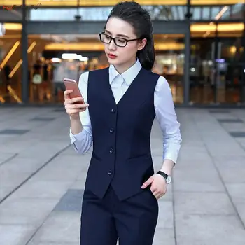 Business Vests Women Slim Fit OL Tops V Neck Formal Office Ladies Interview Coat Sleeveless Jacket Hotel Bar Work Wear Uniforms