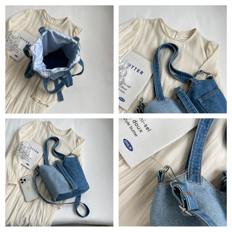 Patchwork Denim Women's Bag New Jeans Messenger Bag Y2K Canvas Shoulder Bag Cross Eco Bag Korean Shopping Satchel Bucket Handbag
