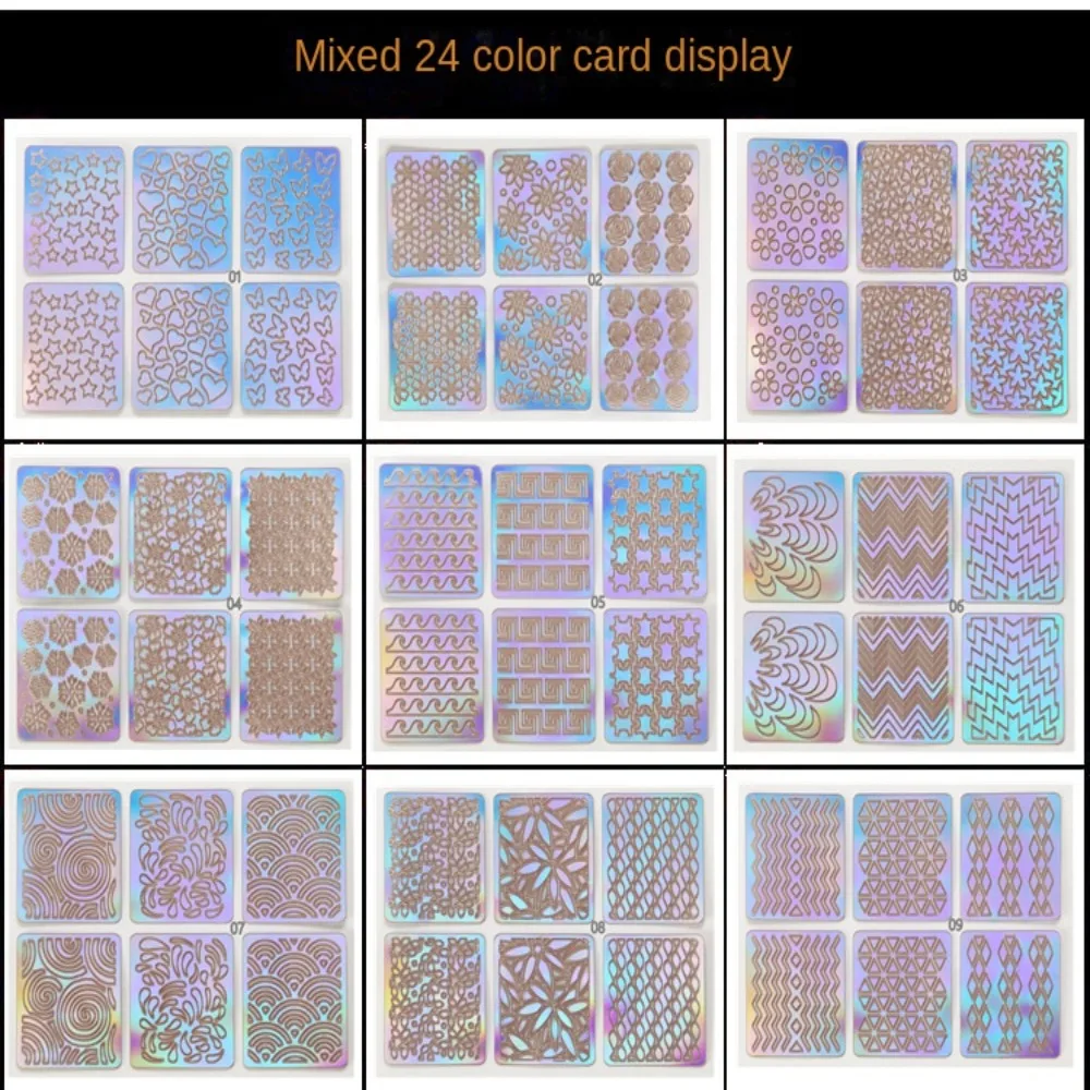 6/12/24/26pcs Laser Nail Sticker Set Holographic Adhesive Painting Template DIY Manicure Design Nail Art Sticker Manicure Tool