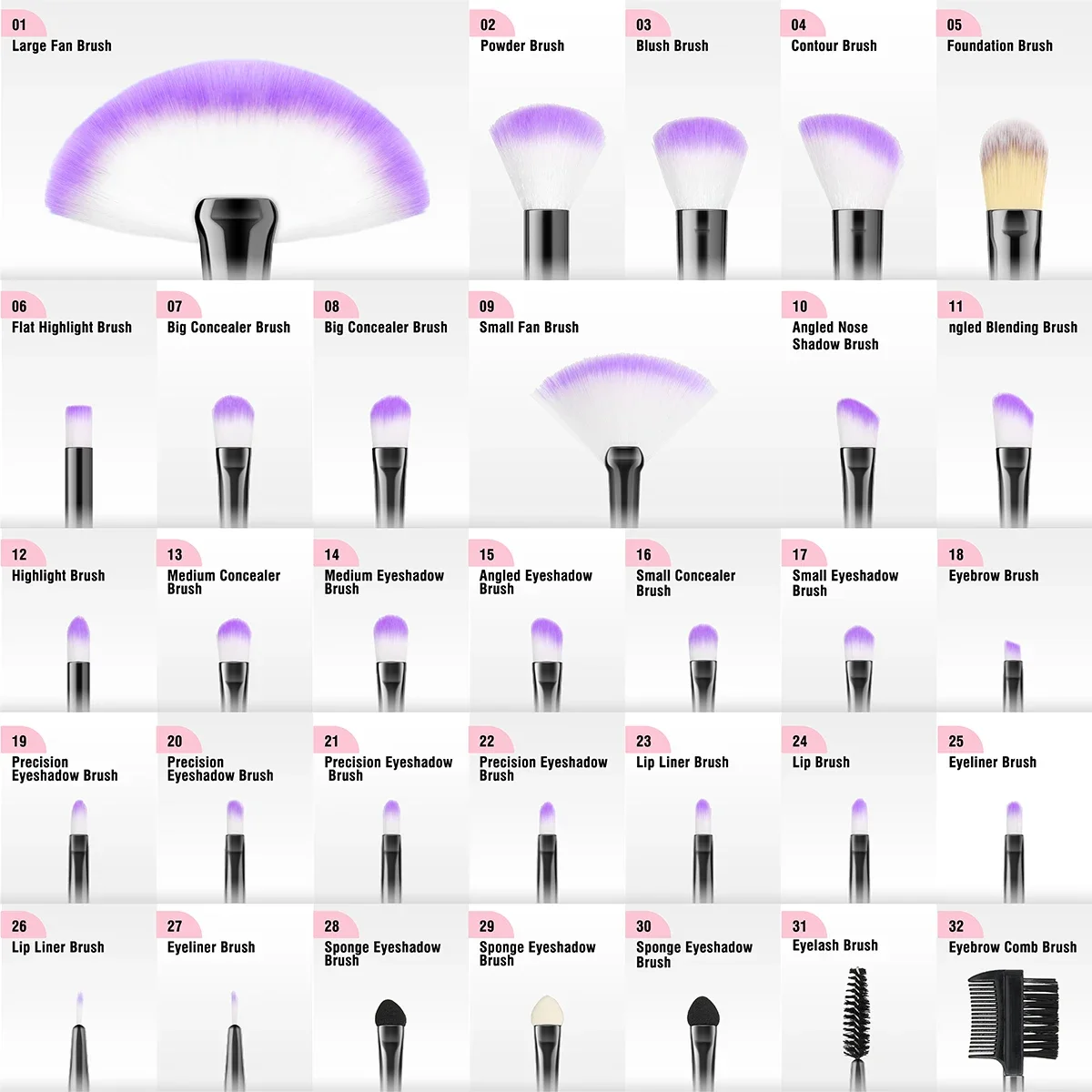 4x Fächer Make-up Pinsel Set – Weiche Bürsten Für Highlighter, Rouge & Puder