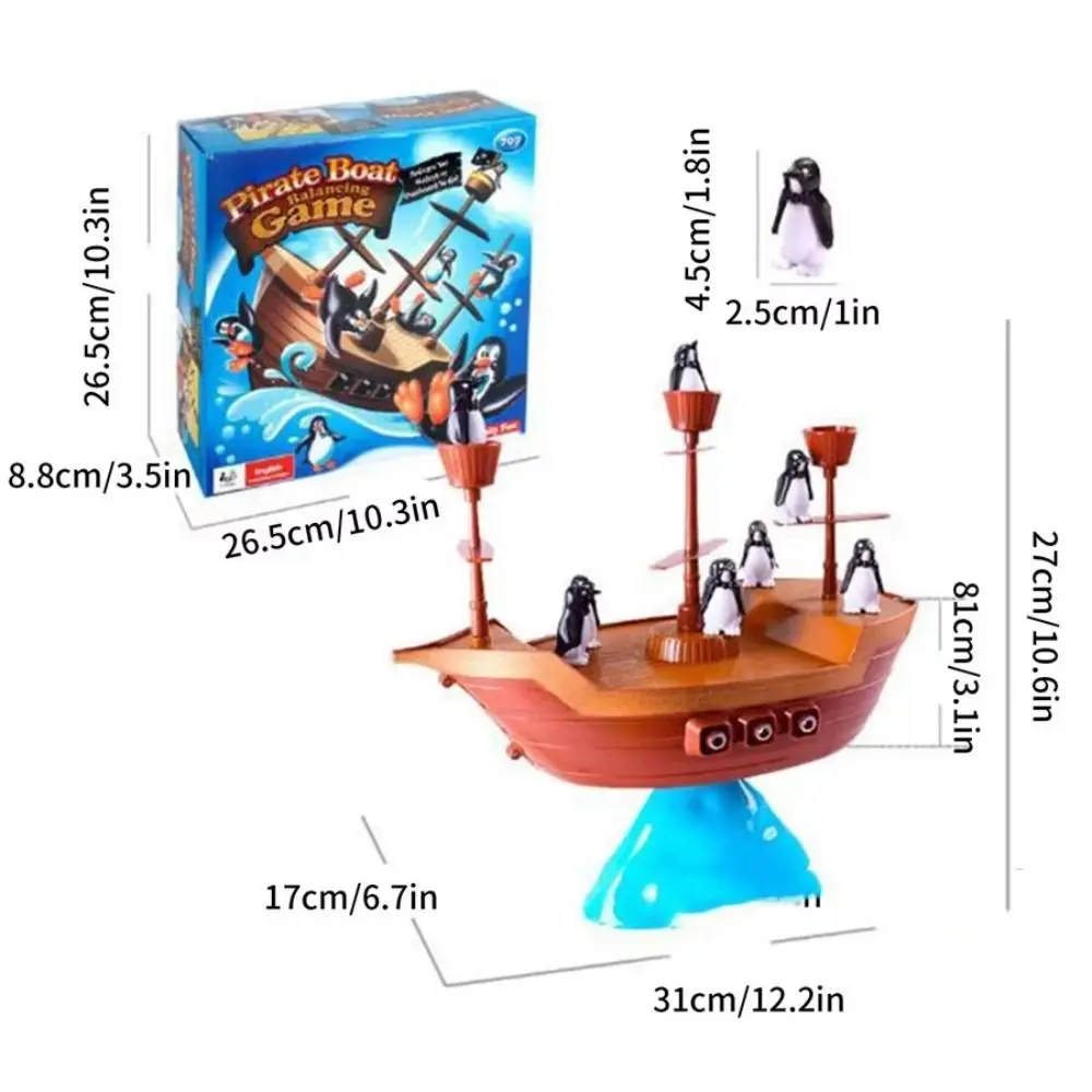 1 set Educational Penguin Pirate Ship Balance Game Interactive Learning Pirate Boat Game Toy Stackable Parent-child