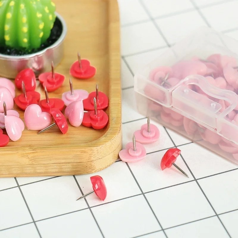 Heart Shape 50pcs Plastic Cork Board Push Pins Thumb Tack Office School Accessories Supplies